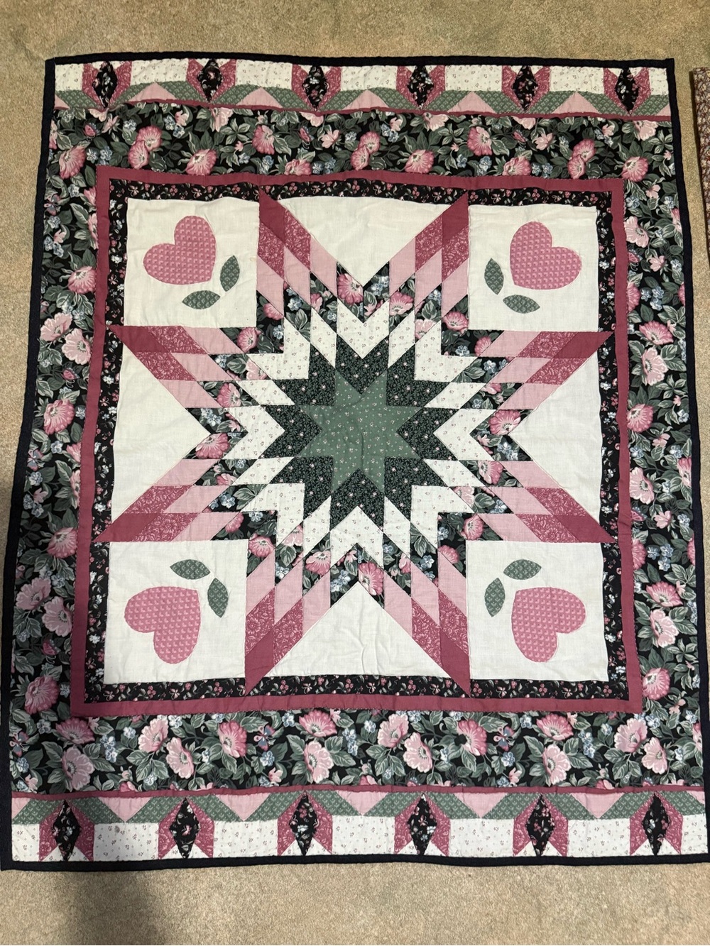 🩷 Handmade Patchwork Heart & Star Lap Quilt – 36” x 30” – Cottagecore | Farmhous - Picture 2 of 3